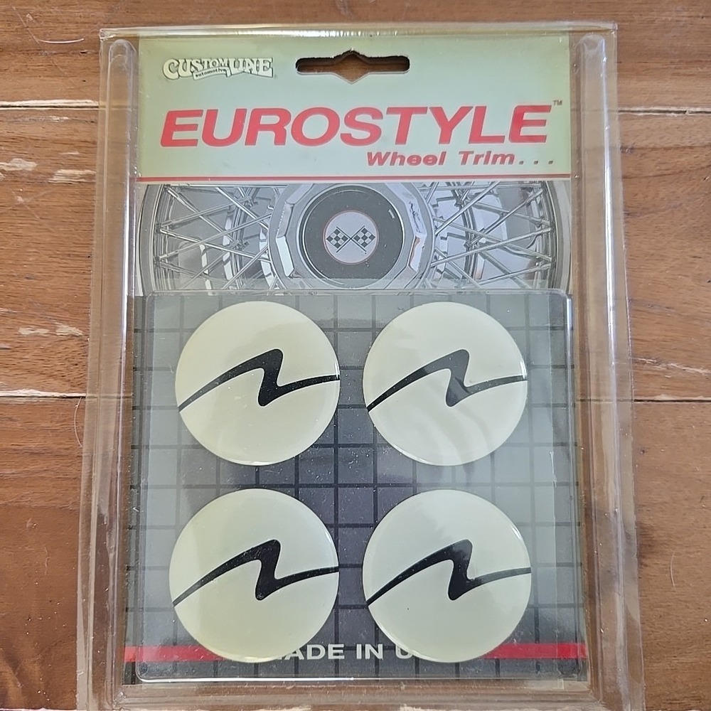 Vintage 90s Rally Automotive Wheel Accent Trim Euro Retro White Black NOS 4pc